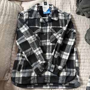 Black & White Plaid Kids Shacket Jacket
